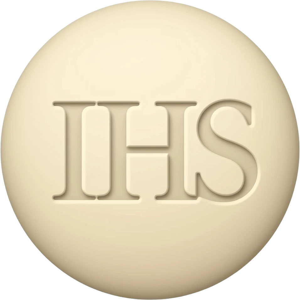 A high-quality 3D emoji of a Catholic Communion wafer (Eucharist Host). The wafer is circular, off-white, and features the letters 'IHS' elegantly engraved in the center. Professional lighting with soft shadows, isolated on a plain white background, Apple-style emoji aesthetic, 4k render emoji