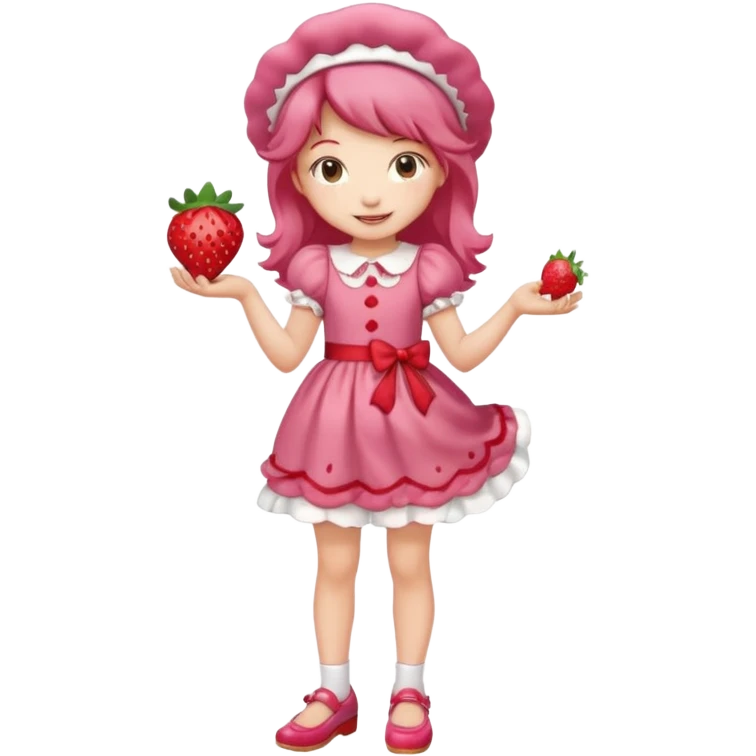 pretty and cute realistic strawberry shortcake full body with red shoes standing anime emoji