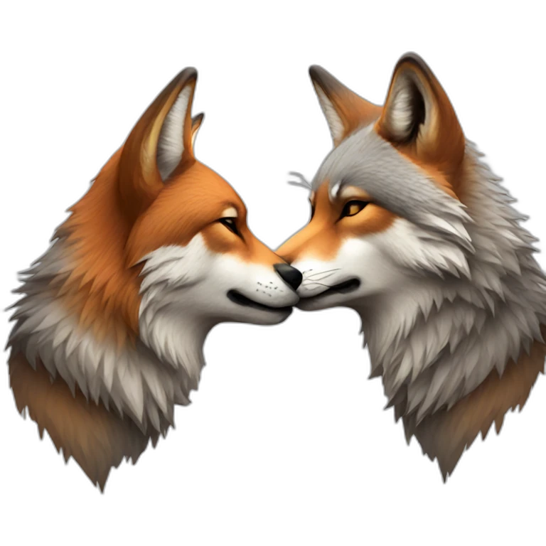 Wolf and fox kissing emoji