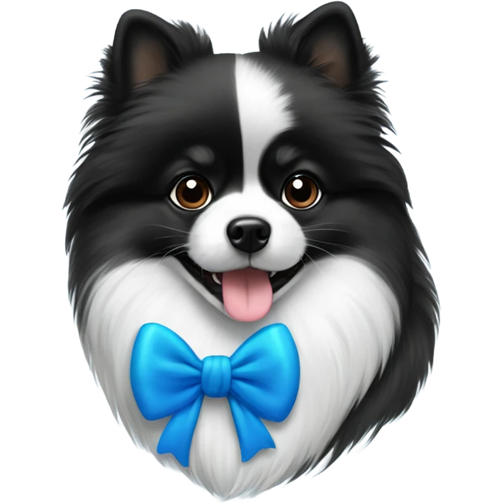 Black and white Pomeranian with blue bow emoji