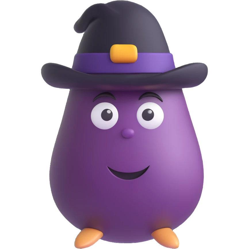 eggplant with a black hat on top, 3D style emoji
