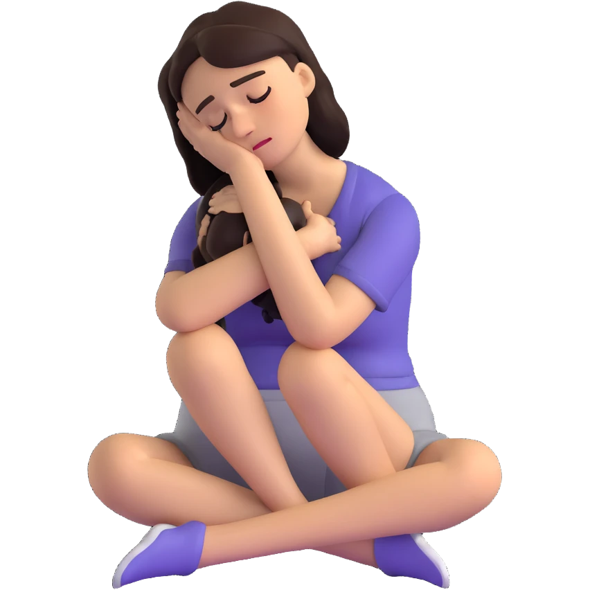 woman sitting on floor hugging her knees while crying emoji