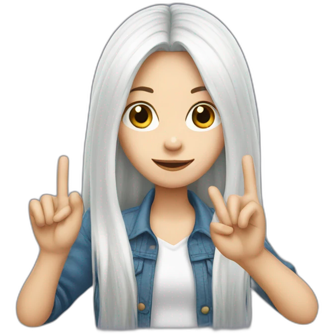 white skin long haired girl showing three fingers emoji