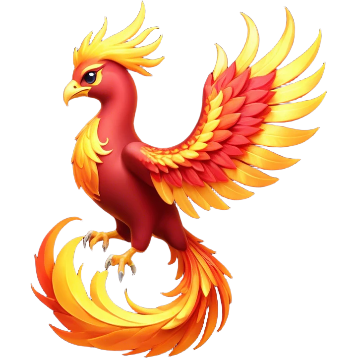 Cinematic Noble fierce & powerful Fire Phoenix Portrait Emoji, Poised and resplendent, with a radiant, fiery plumage in brilliant hues of scarlet, gold, and ember, featuring elongated, elegant tail feathers that flow like molten lava, and piercing, wise eyes reflecting the eternal cycle of rebirth; rendered with lifelike texture and luminous natural highlights, high shine, majestic and awe-inspiring, styled with an aura of mythic resurgence, focused and regal, soft glowing outline, capturing the essence of a legendary phoenix rising from the flames with timeless grace! emoji