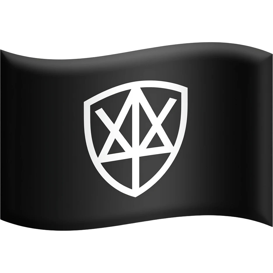 Make a black flag with a white shield in the middle with the Algiz inside emoji