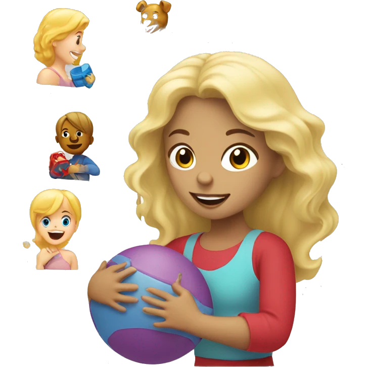 blonde women playing with blonde child with toys emoji