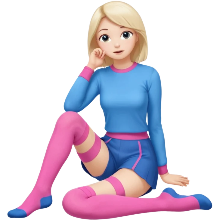 Cute girl thigh high socks sitting legs out pink and blue clothes emoji