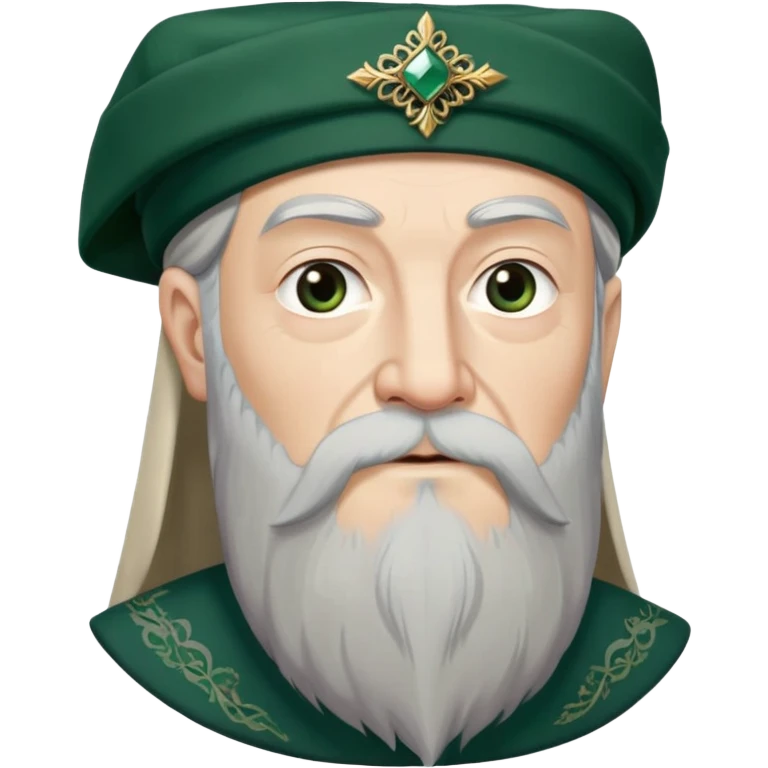 albus dumbledore with very long beard with dark green turkish fez cap and decorative motifs emoji