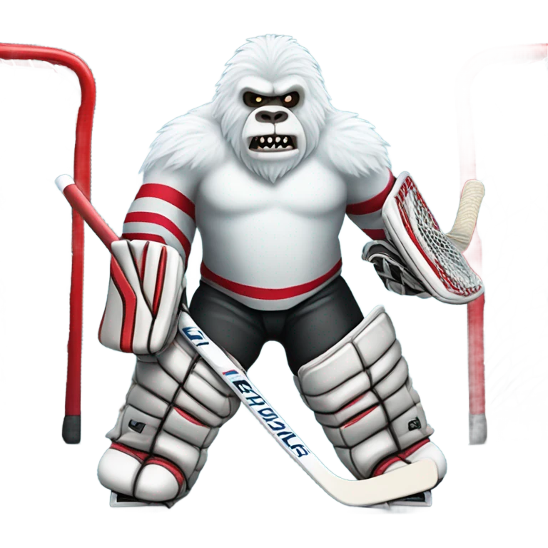 Jacked yeti playing ice hockey goalie emoji