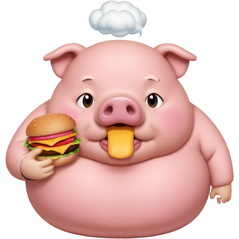 fat obese pig eating burger with fart cloud surrounding around it emoji