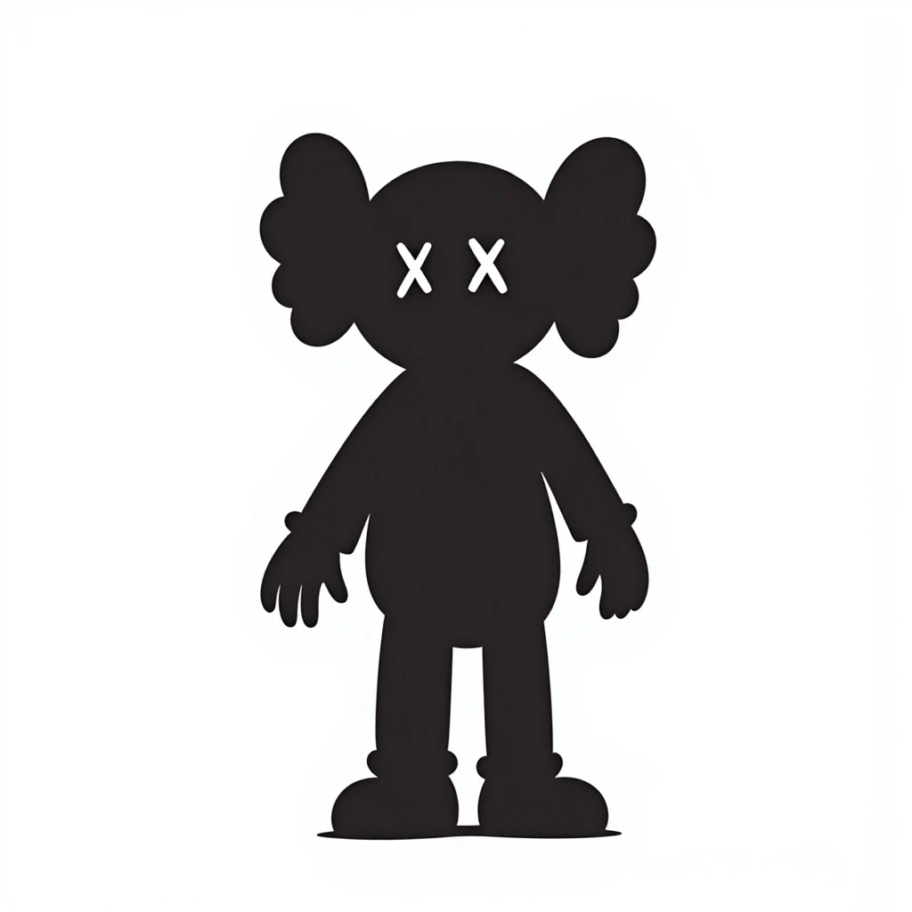 Kaws figure in a hand-drawn doodle style, playful, with X eyes emoji