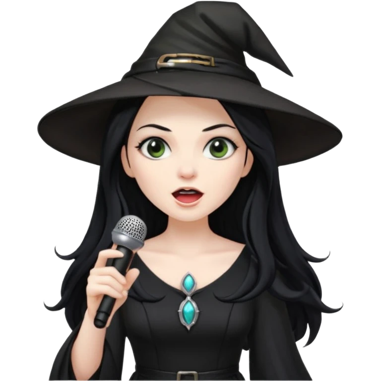 Witch singing with micro, half body emoji