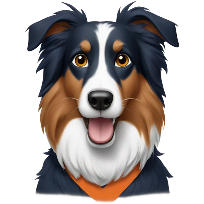 Collie wearing a T shirt with the auburn logo on it emoji
