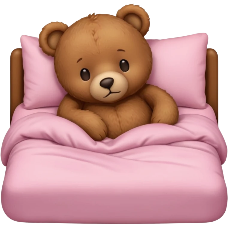 Brown Teddy bear sleeping in light pink bed emoji