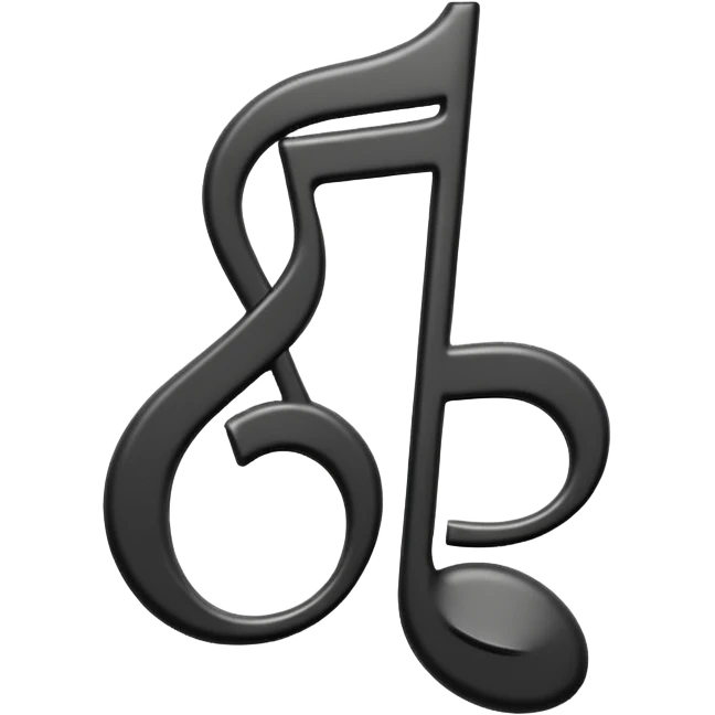 single musical note emoji, deep matte black metal material, smooth rounded geometry emoji