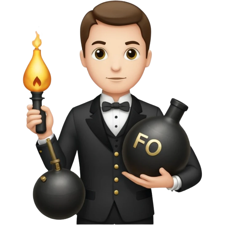 A butler holding an old-fashion bomb with the letters “FO” on the side emoji