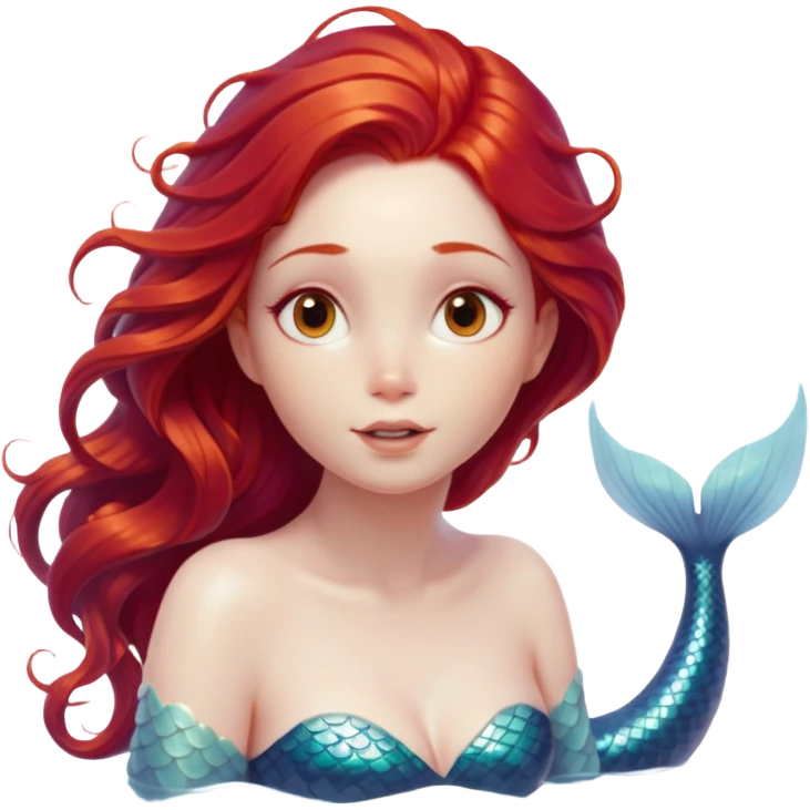 cinematic-realistic-red-hair-mermaid-portrait,-head-tilted-playfully-and-inquisitively,-showcasing-an-ethereal-form-with-finely-detailed,-flowing-red-hair-against-luminous-porcelain-skin.-her-bright,-curious-eyes-sparkles emoji