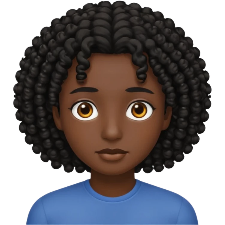 black soft tone of skin, curly black hair, brown eyes emoji