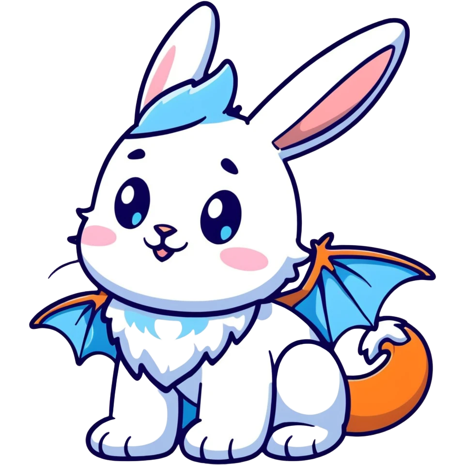 An adorable bunny ice dragon sticker with fluffy rabbit ears, icy blue scales, crystal wings, and cute dragon features emoji