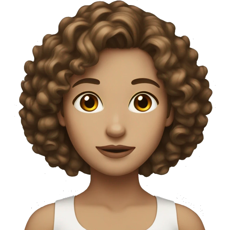woman white skin brown curly shoulder length hair brown eyes emoji
