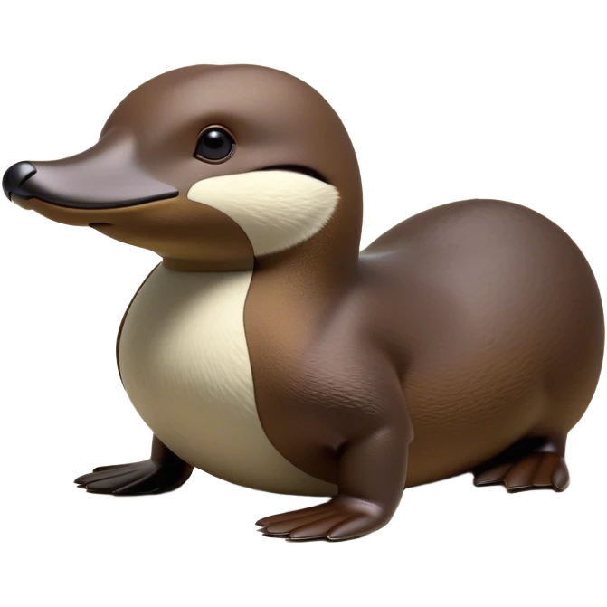 Cinematic Noble Platypus Portrait Emoji, Poised and regal, with a uniquely streamlined build and a sleek, well-groomed brown fur, a distinctive flat duckbill and broad, beaver-like tail, deep-set soulful eyes full of wonder, Simplified yet sharp and sophisticated features, highly detailed, glowing with a soft, dignified glow, high shine, intelligent and enigmatic, stylized with an air of aquatic curiosity, focused and attentive, soft glowing outline, capturing the essence of a watchful and confident oddity, so majestic it feels as though it could glide out of the screen with effortless authority! emoji