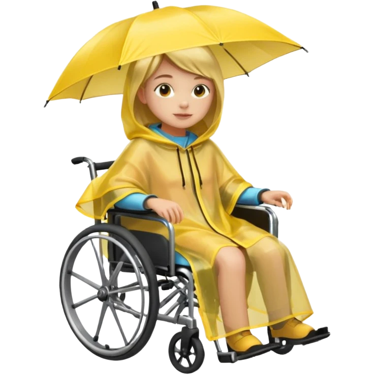 Girl in a wheelchair with rain poncho emoji