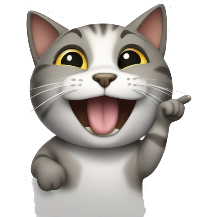 A cat laughing with a pointer finger emoji