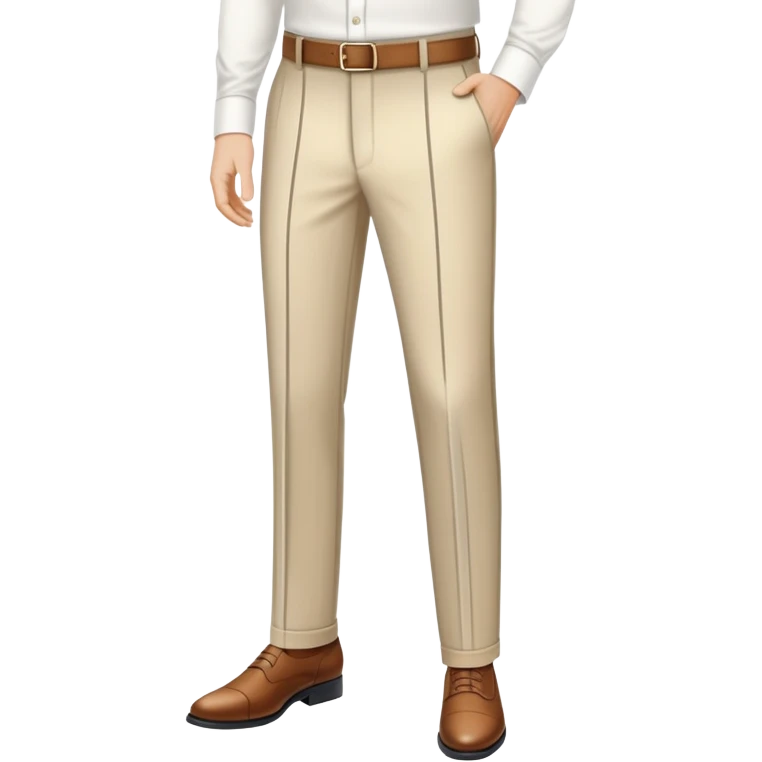 beige dress pants with white vertical stripes pattern, formal trousers with cuffed hem, clear vertical line pattern similar to plaid but only vertical lines, no model, isolated garment emoji