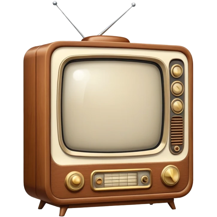 Vintage television from the 1960s with wooden cabinet, antenna, and round dials emoji