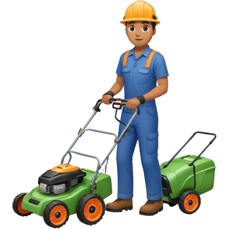 Maintenance worker
with lawnmower, full body, walking emoji