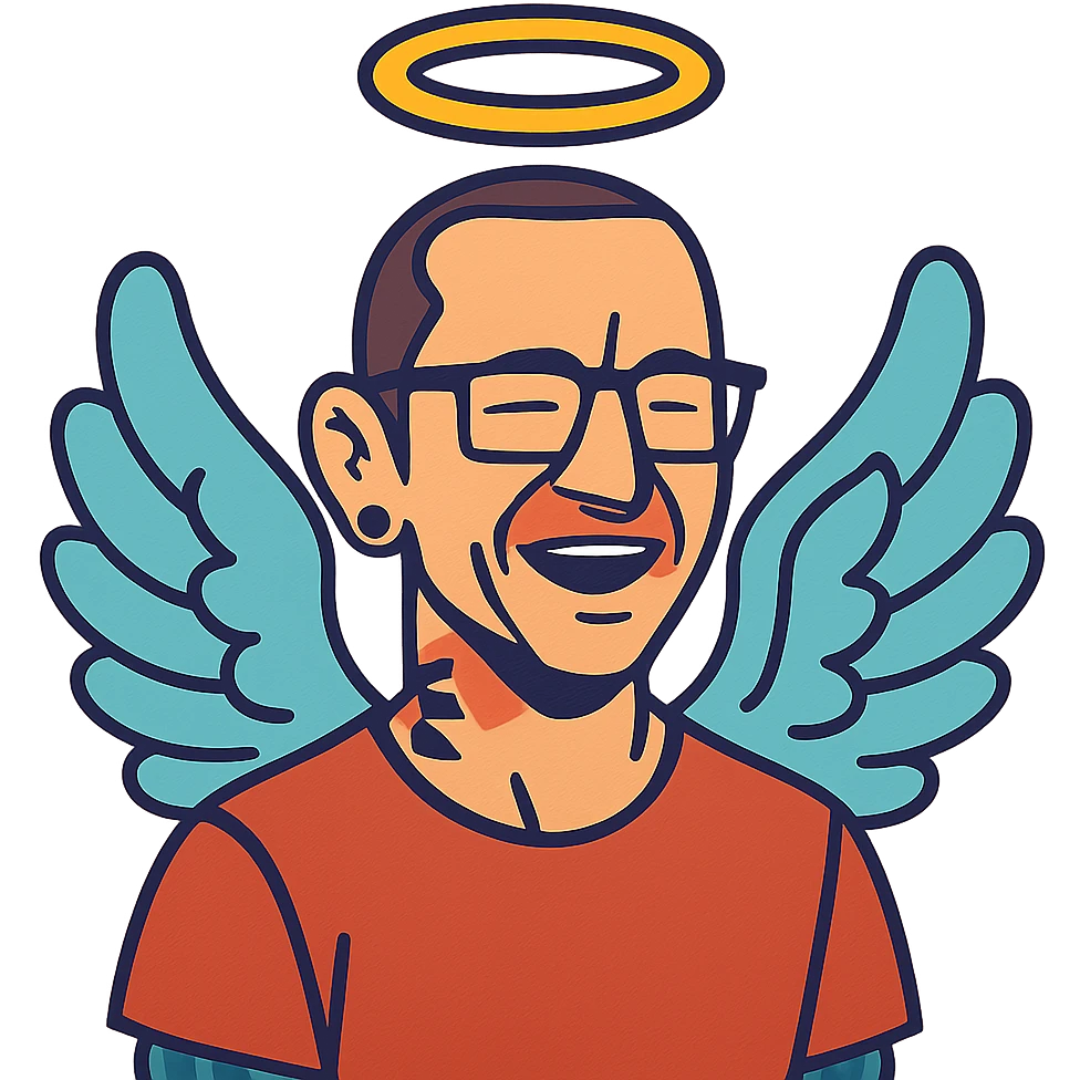Chester Bennington from Linkin Park with a holy halo and angelic wings emoji