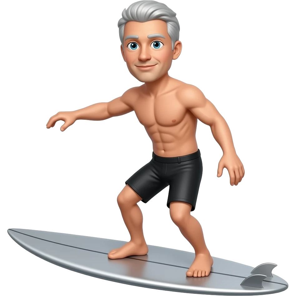 Completely silver bald man on silver surf board emoji
