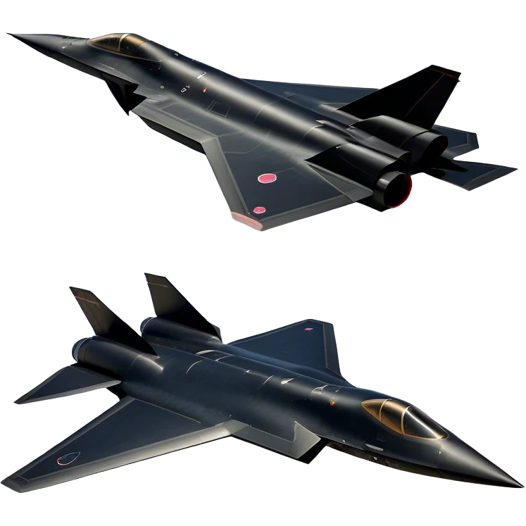 SR-71 Blackbird - Lockheed Martin (Stealth Grey) A sleek, high-speed reconnaissance aircraft with an elongated, needle-like fuselage and a smooth, aerodynamic design. The body is finished in a deep, matte jet-black with subtle panel lines and heat-resistant detailing. Its twin engines are seamlessly integrated into the structure, with sharp, swept-back wings that emphasize speed and stealth. The cockpit canopy is tinted, adding to its mysterious, high-tech aesthetic, while the overall silhouette exudes an aura of unmatched velocity and secrecy. emoji