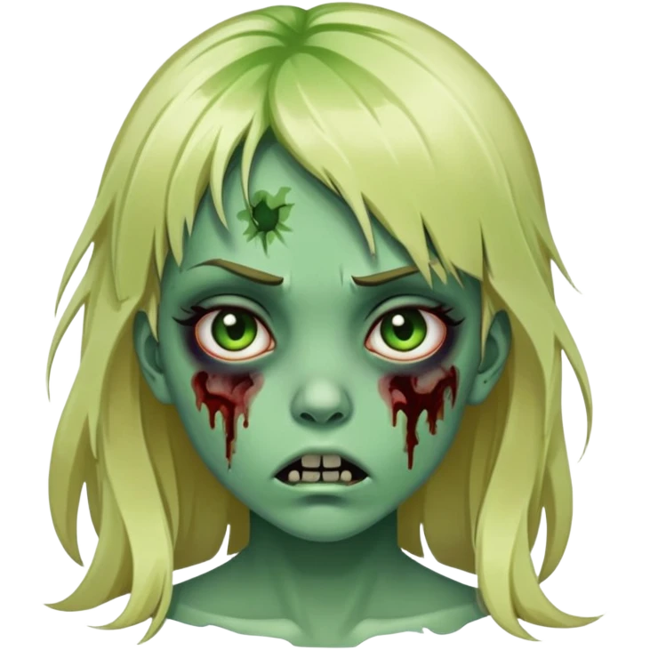 zombie girl with green skin, bruises, blonde long hair with bangs emoji