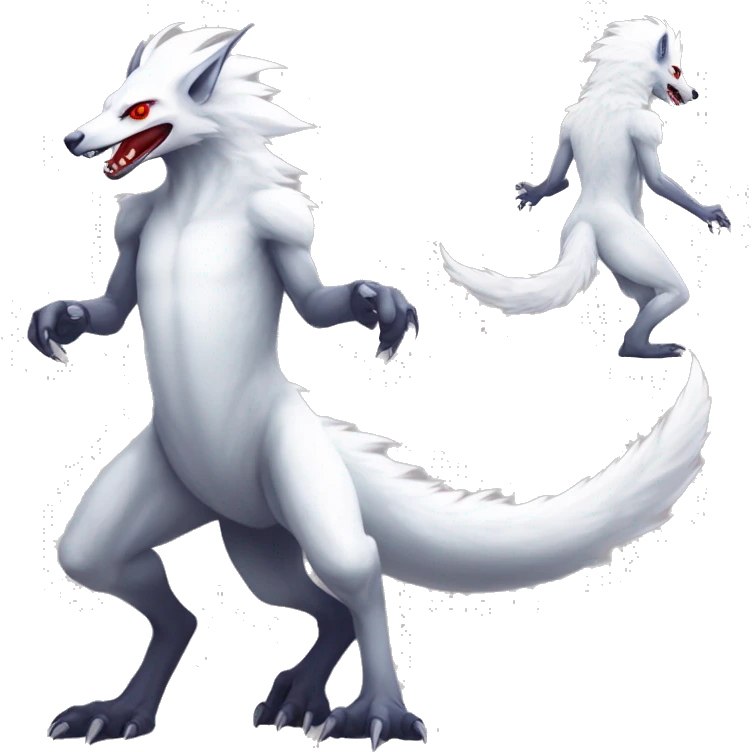 White edgy cute epic anthro modern albino sergal-vernid-Fakémon with red mane and red eyes, full body emoji