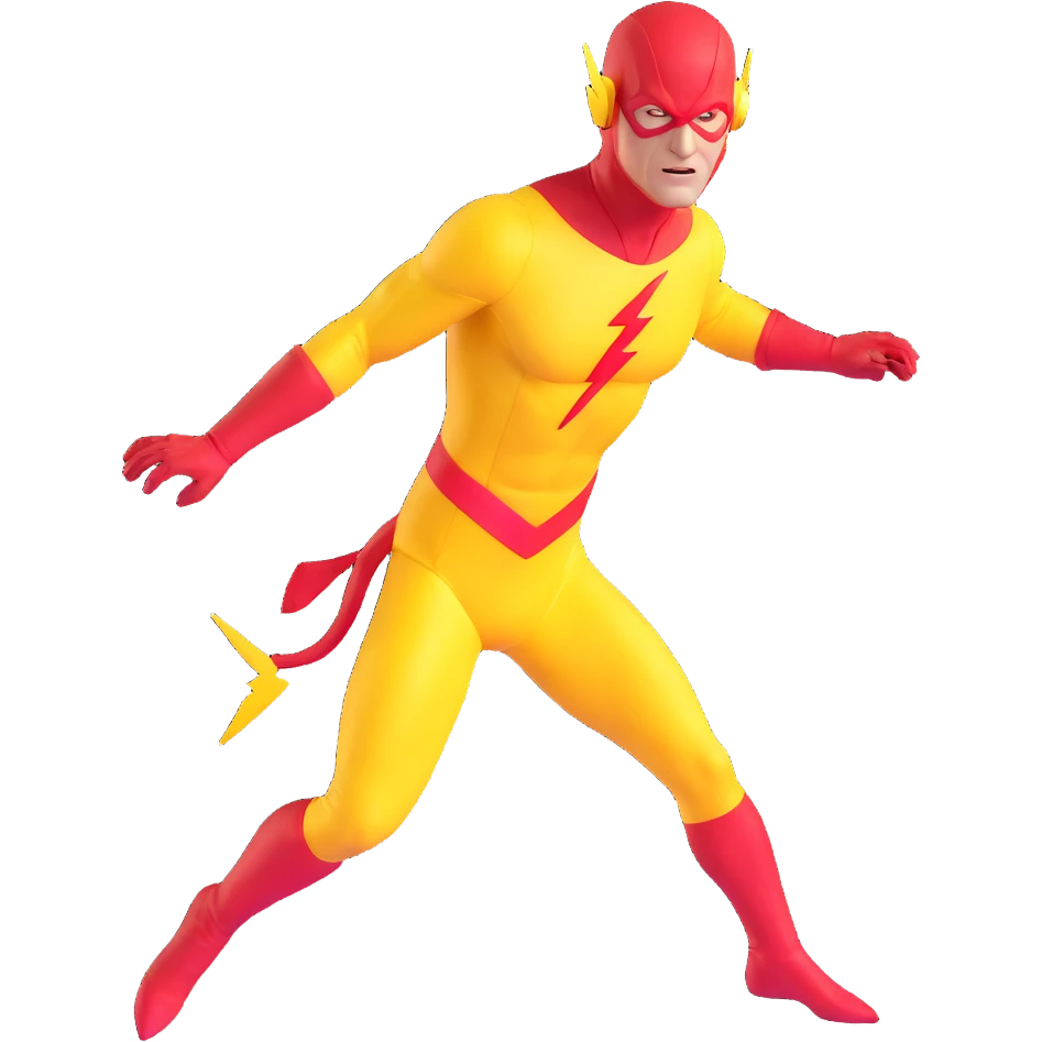 Reverse Flash villain with yellow costume and red lightning bolt emoji