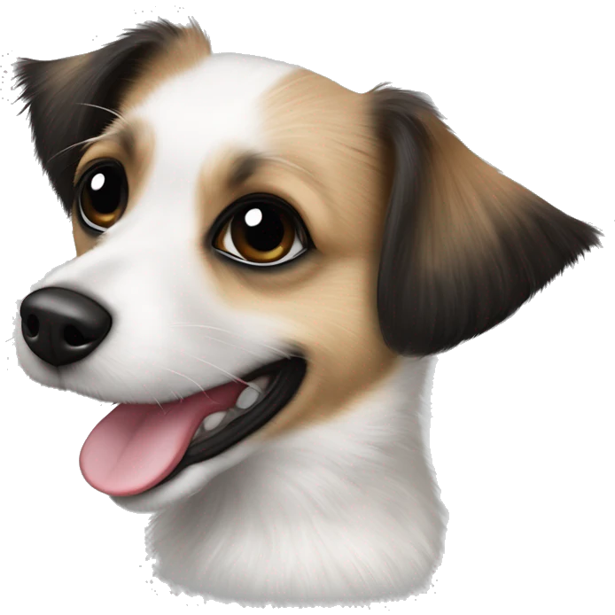 Hund Jack Russel-Pekinese Malteser-Mix weiß mit schwarzen, wenigen flecken emoji