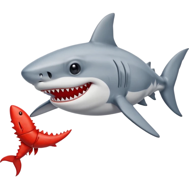 happy shark wearing a white sweater with a lobster on it emoji
