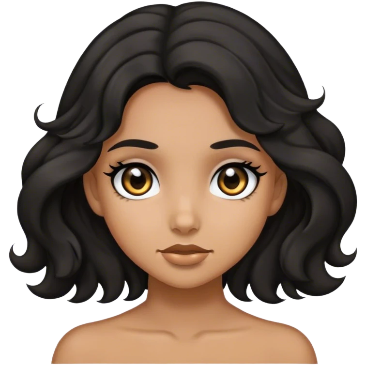 Tan girl , black wavy hair , black eyes  emoji