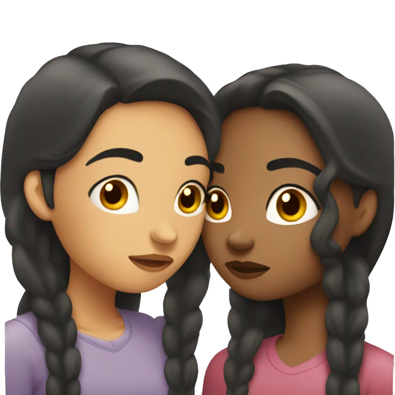 Two lesbians kissing on the lips. Both have long dark hair. Their skin color is white. emoji