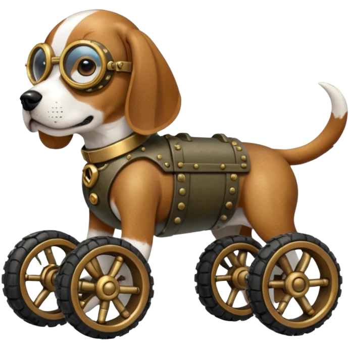 Stylish steampunk Military automaton beagle dog with off-road wheels  emoji