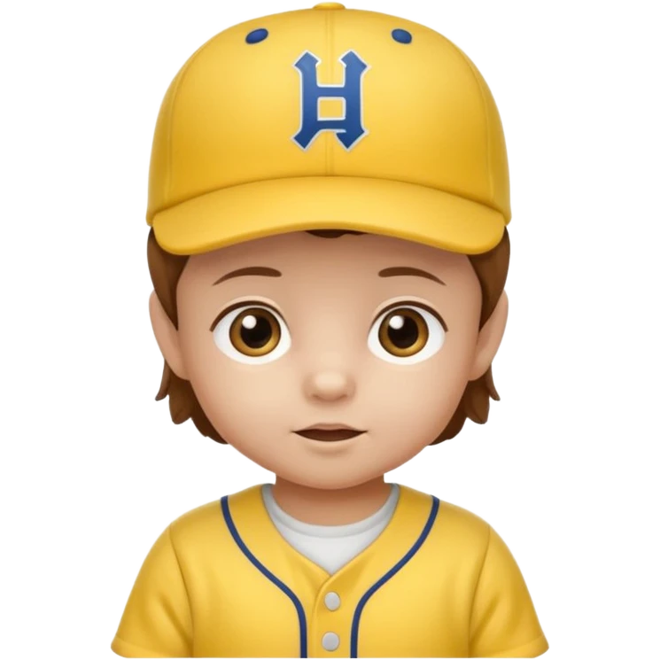 brown hair baby with yellow baseball ersey and hat emoji