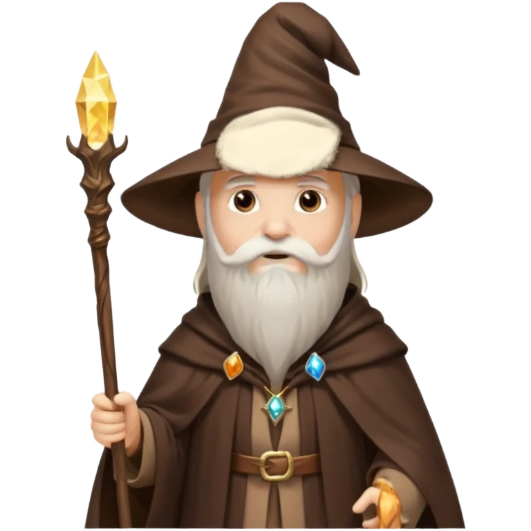 Wizard brown cloak and hat white long beard staff emoji