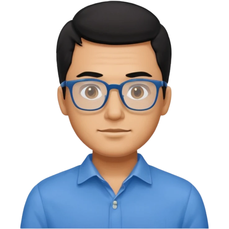 portrait of american man, wearing a blue shirt, square glasses, black hair emoji