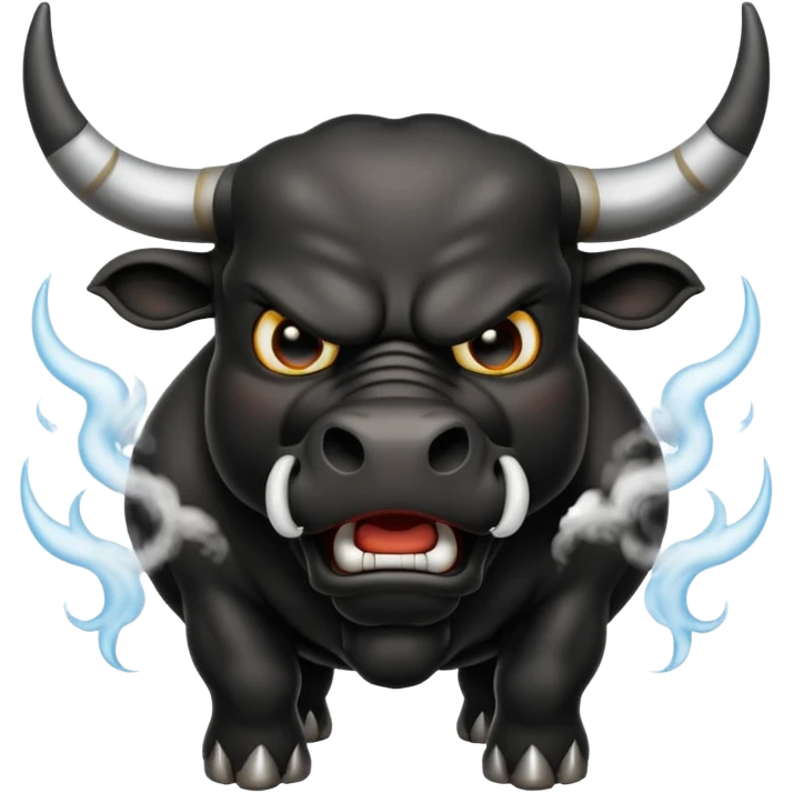 Emoji of an angry black powerful bull with steam coming out of its nose emoji
