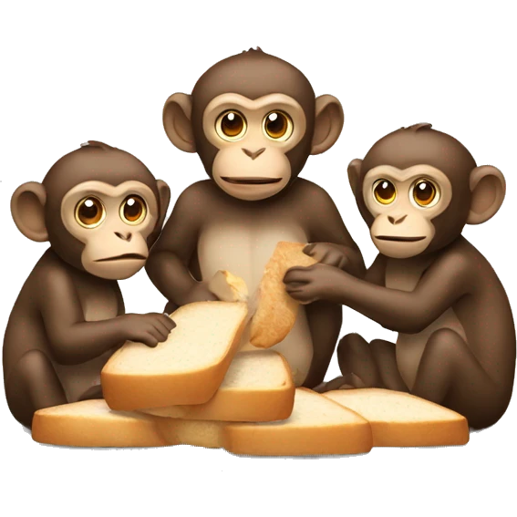 three monkeys eating bread emoji