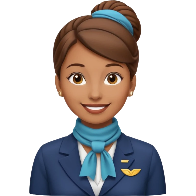  flight attendant, Light Brown skin, brown hair in single bun, neck scarf emoji