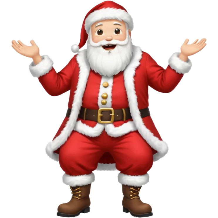 A round-bellied Santa cosplay guy with oversized boots, laughing warmly emoji