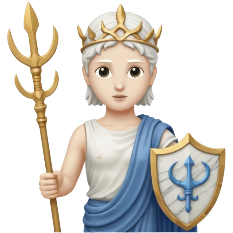 a greek white marble statue holding a marble trident.  emoji