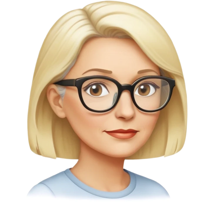 side profile of an attractive older blonde woman with glasses, confident expression emoji